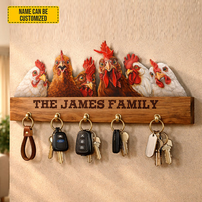 Personalized Chicken Family Key Rack