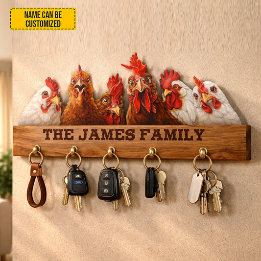 Personalized Chicken Family Key Rack