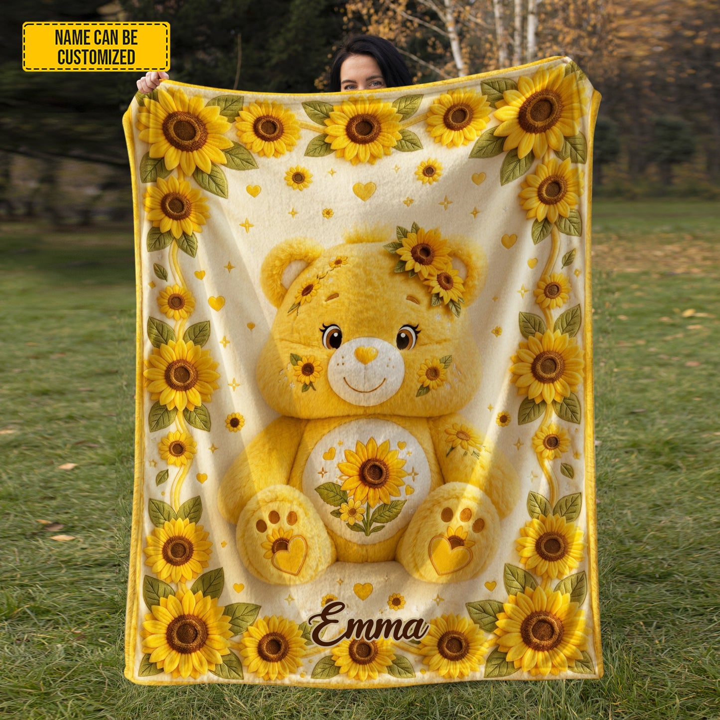 Personalized Sunflower Bear Blanket
