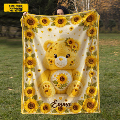 Personalized Sunflower Bear Blanket