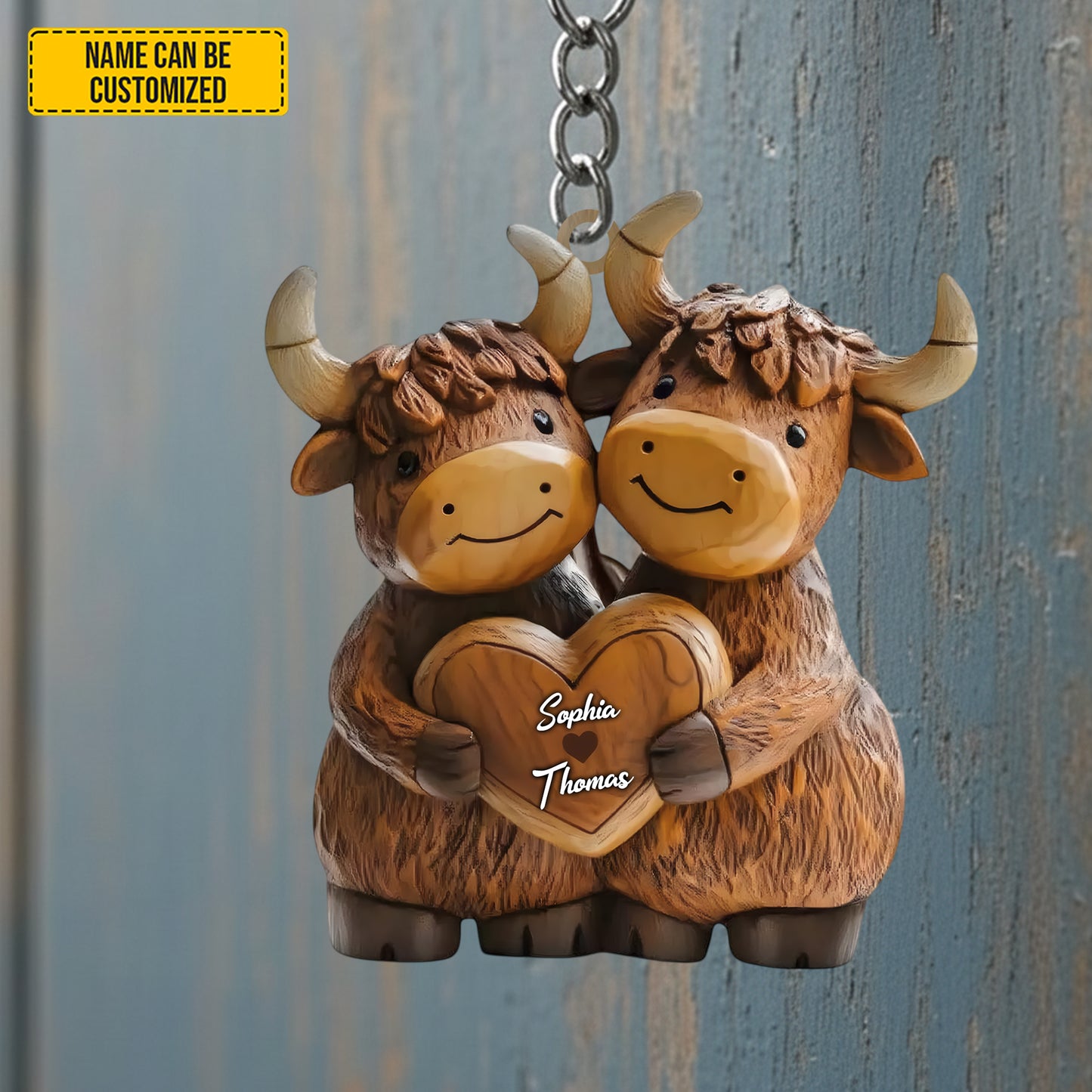 Personalized Couple Highland Cow Keychain