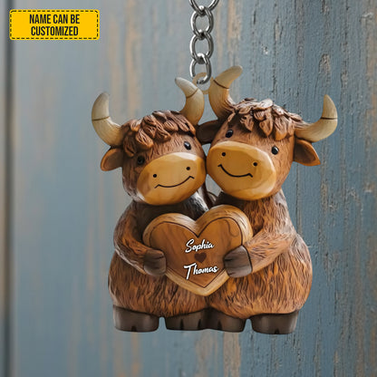 Personalized Couple Highland Cow Keychain