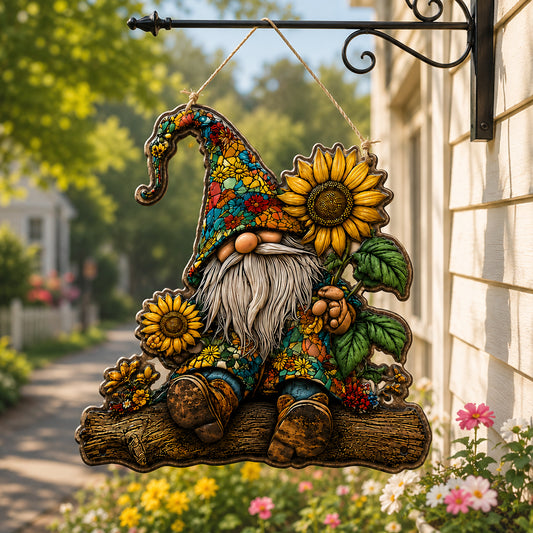 Sunflower Gnome Metal Sign - Gift For Home Decor