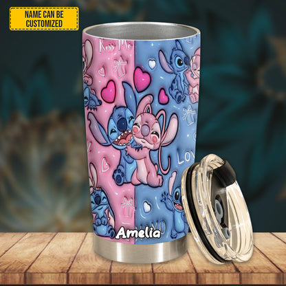 Cute Couple Pink & Blue - Personalized Couple Tumbler