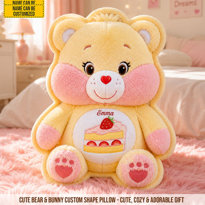 Personalized Cute Bear & Bunny Custom Shaped Pillow
