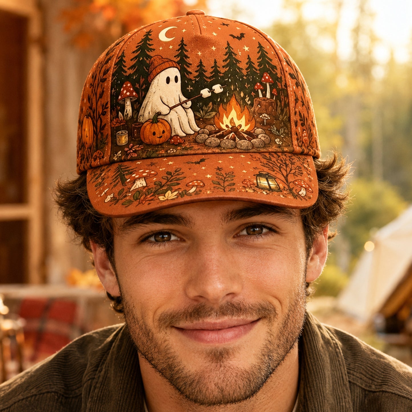 Cozy Ghost Campfire – Halloween Cap