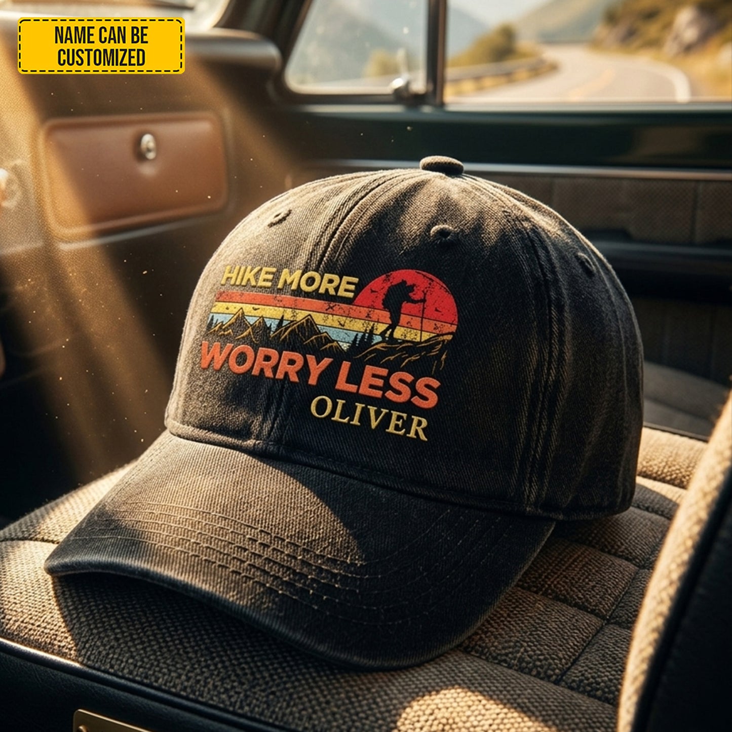 Personalized Hike More Worry Less Denim Cap