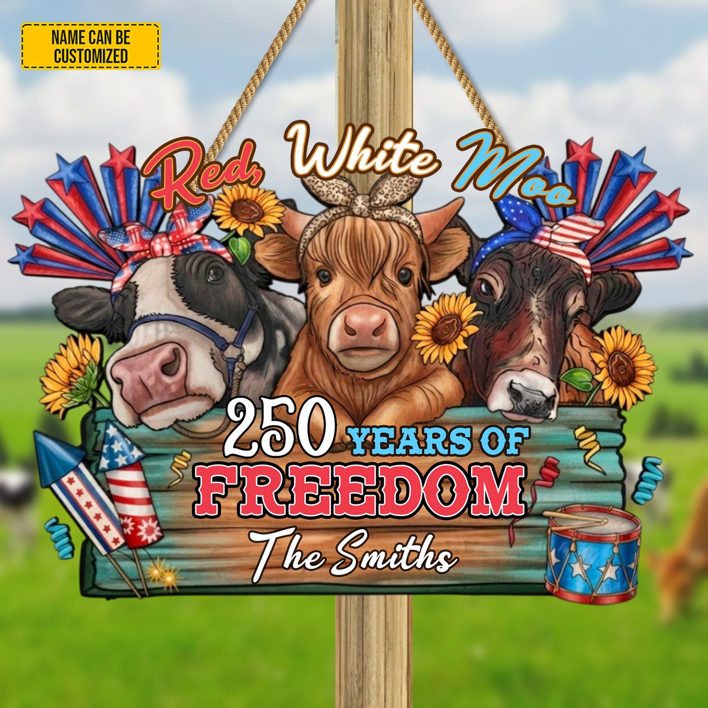 Red White Moo – Personalized Farmer Custom Shaped Wood Sign