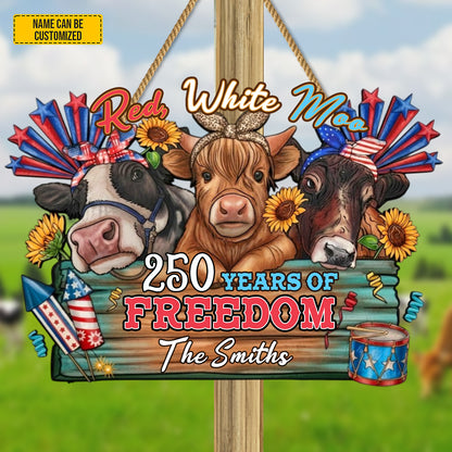 Red White Moo – Personalized Farmer Custom Shaped Wood Sign