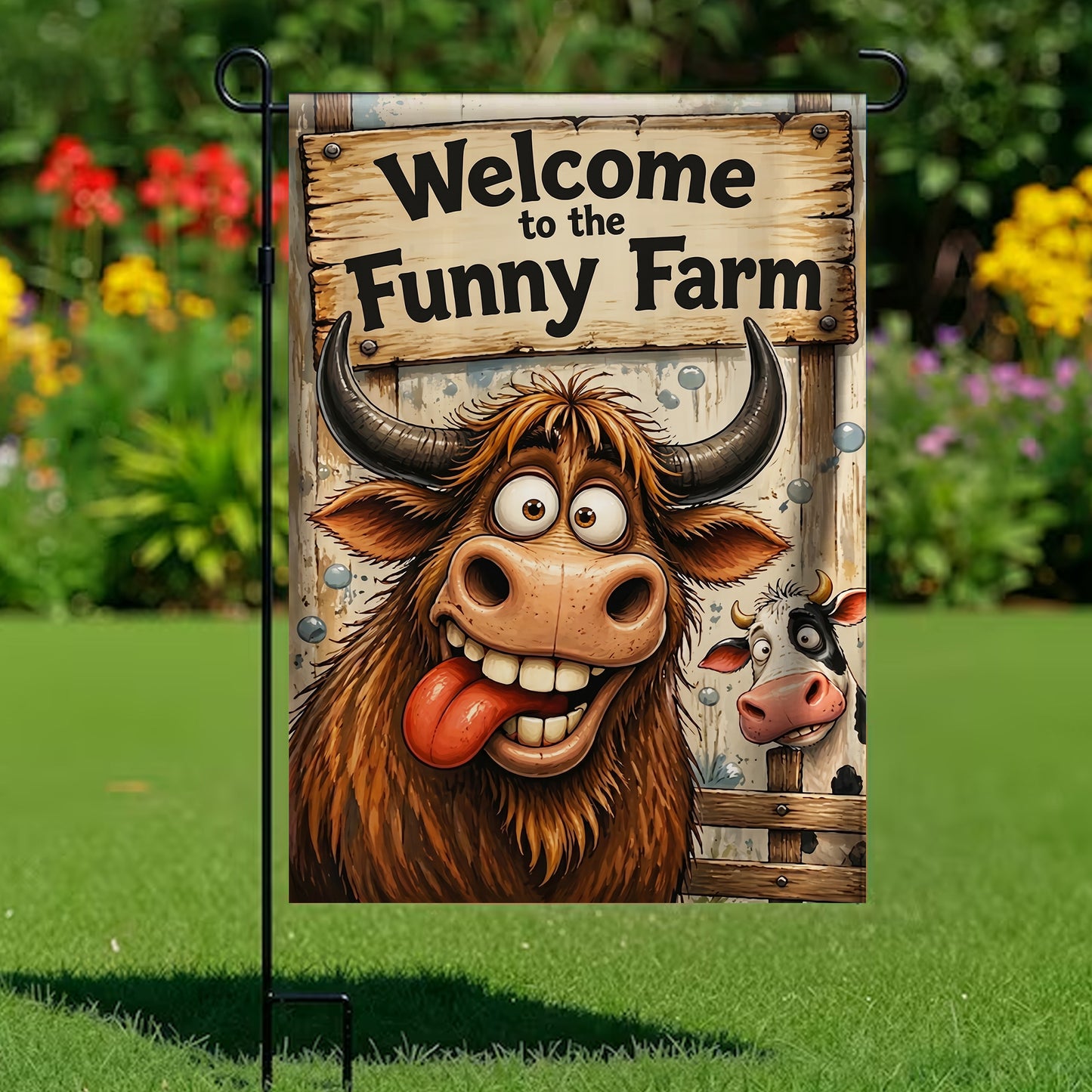 Welcome to the Funny Farm - Cow Garden Flag