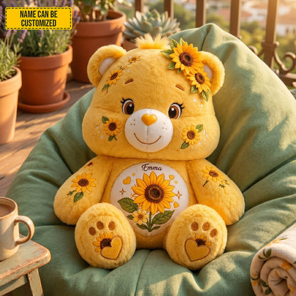 Personalized Cute Sunflower Bear Pillow
