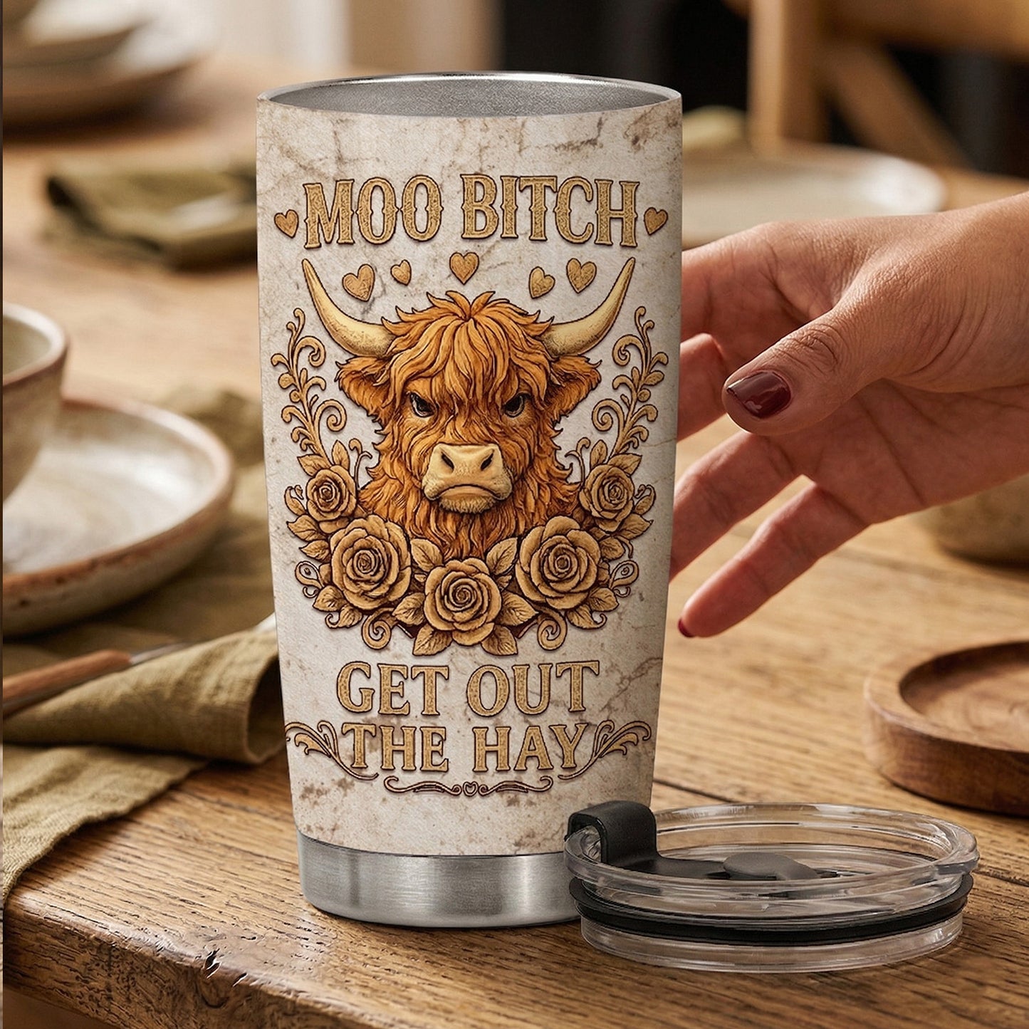 Get Out The Hay - Personalized Highland Cow Tumbler
