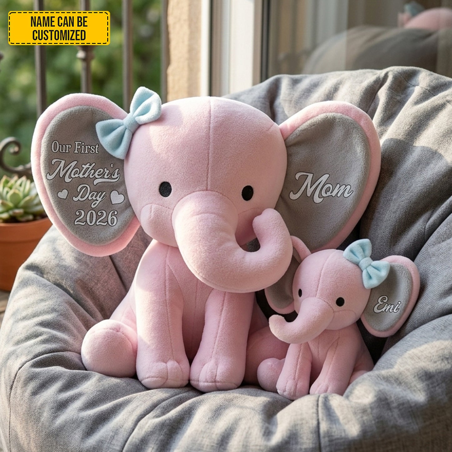 Personalized First Mother's Day Elephant Pillow