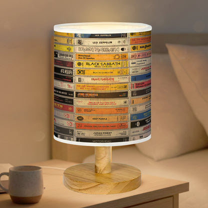 Classic Heavy Metal Hard Rock Wood Base Fabric Lamp, Vintage Rock Lamp for Music Lovers, Retro Home Décor Gift
