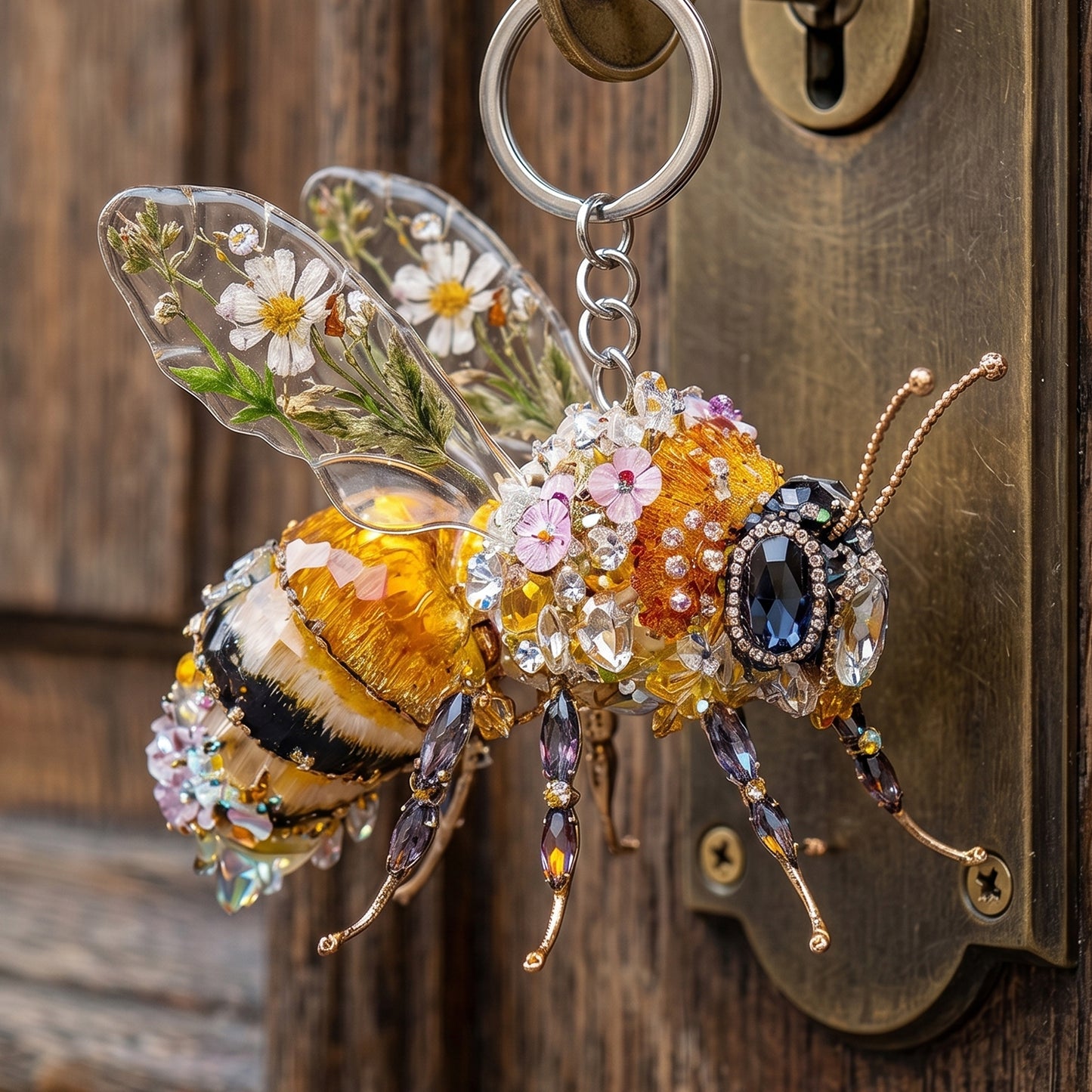 Sparkle Bee Floral Keychain