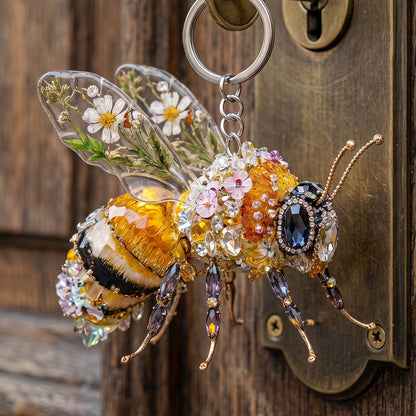 Sparkle Bee Floral Keychain