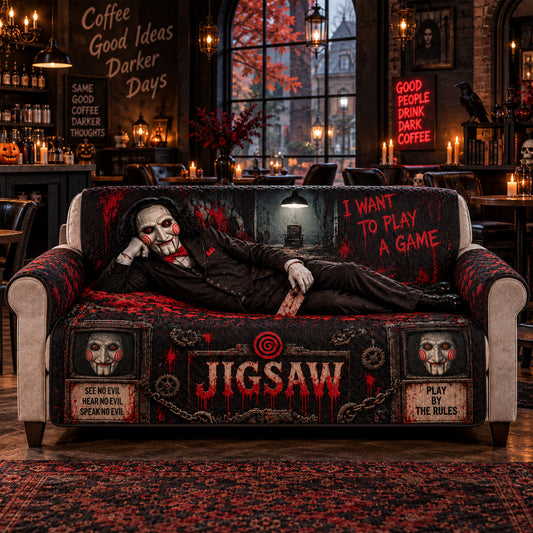 Jigsaw Horror Sofa Cover – Halloween Horror Quilted Home Decor
