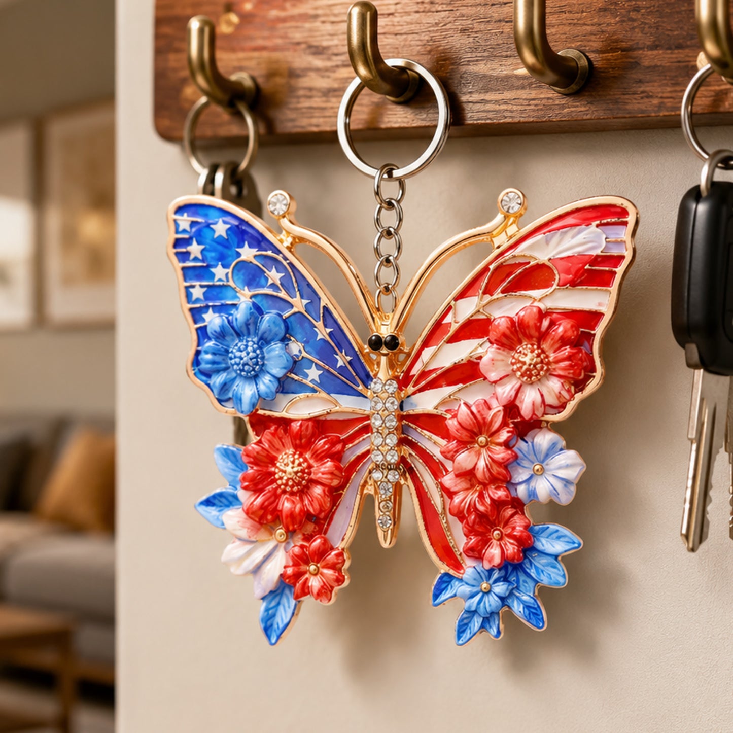 Beautiful Patriotic Butterfly Keychain