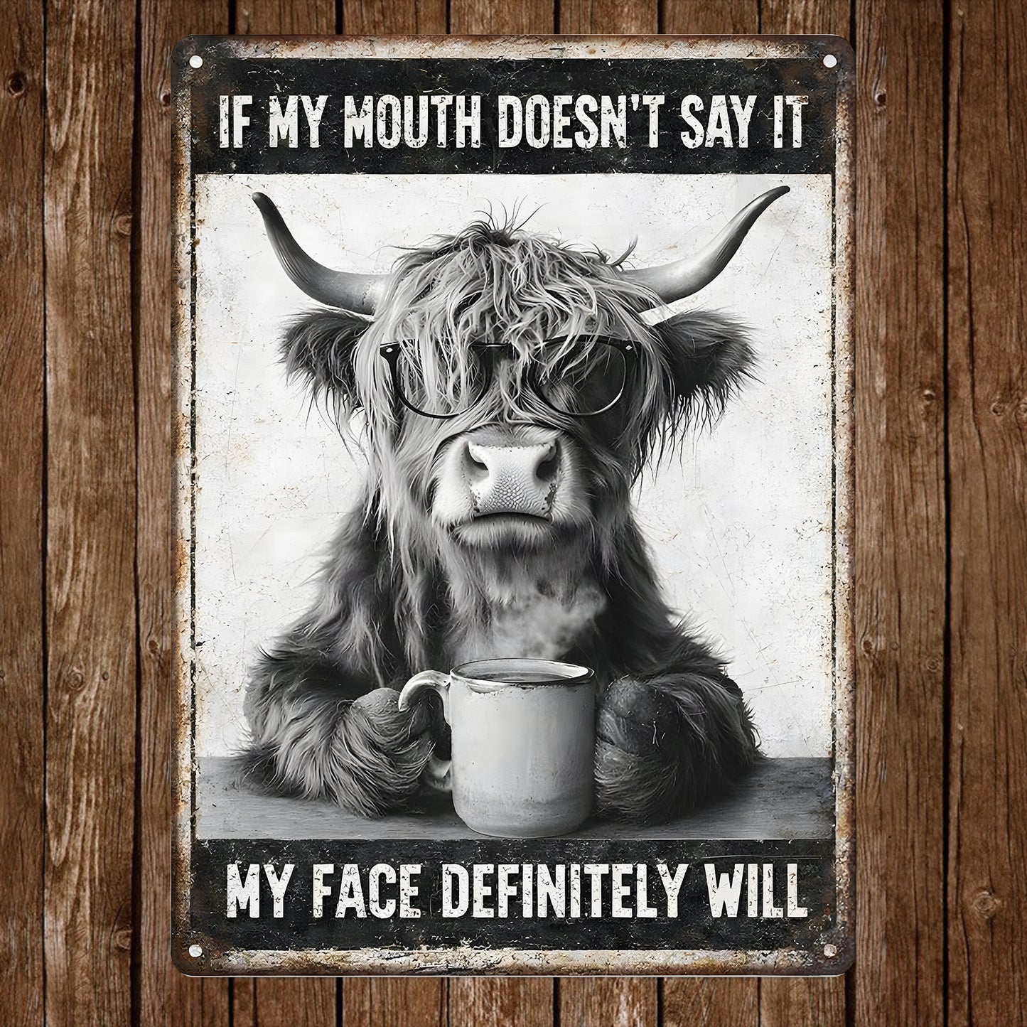 Funny Highland Cow Metal Sign