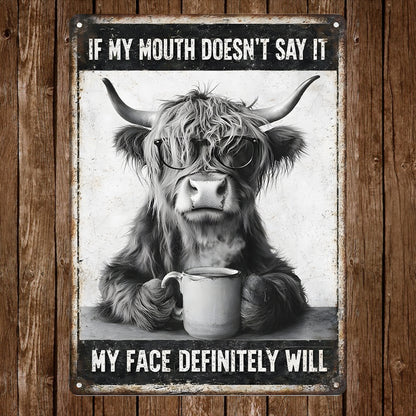 Funny Highland Cow Metal Sign