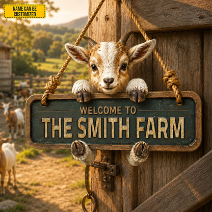 Welcome To The Farm  – Personalized Goat Wooden Sign