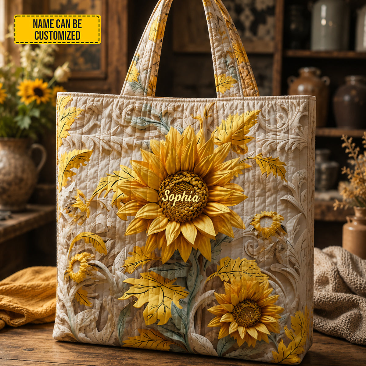 Personalized Sunflower Tote Bag