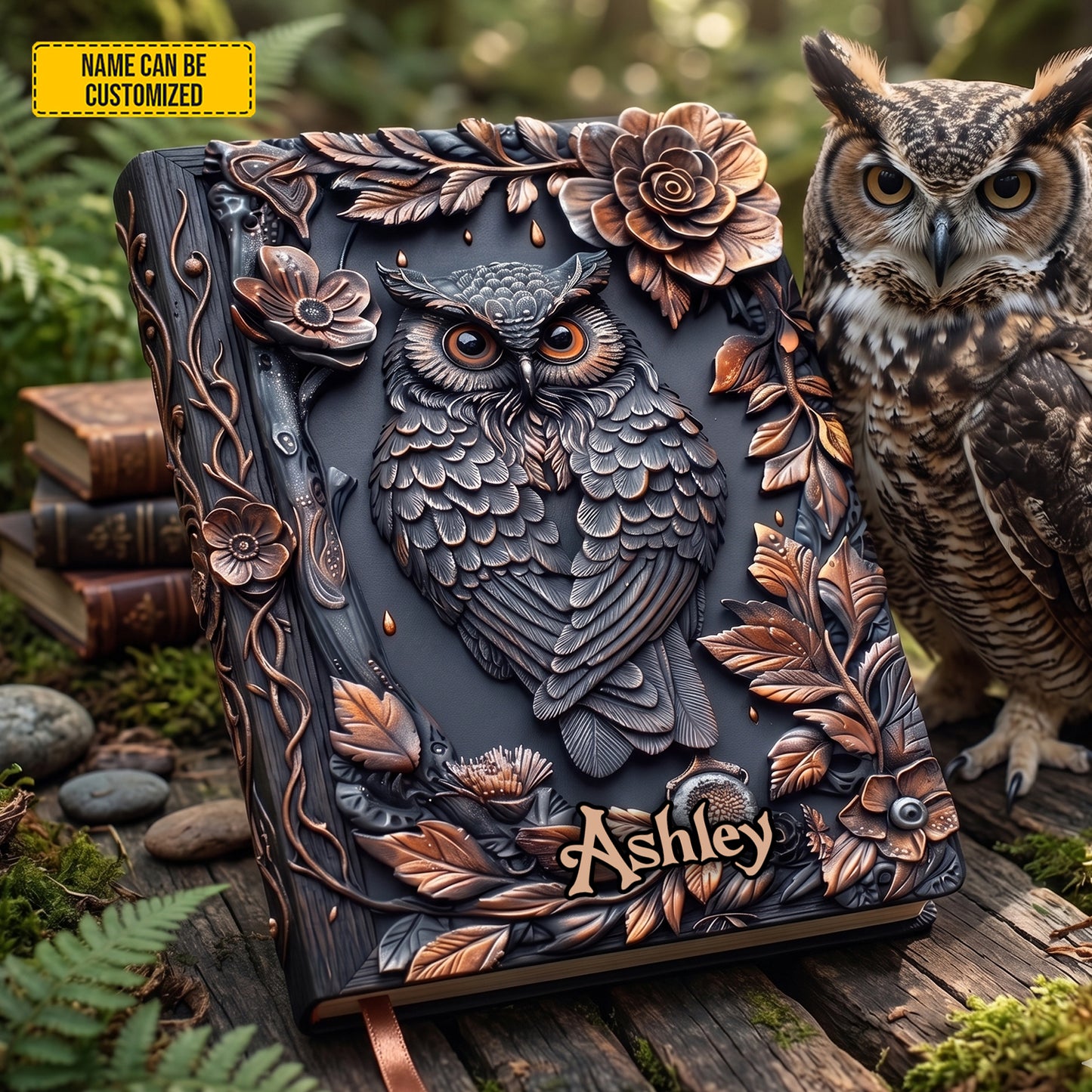 Personalized Floral Owl Leather Journal
