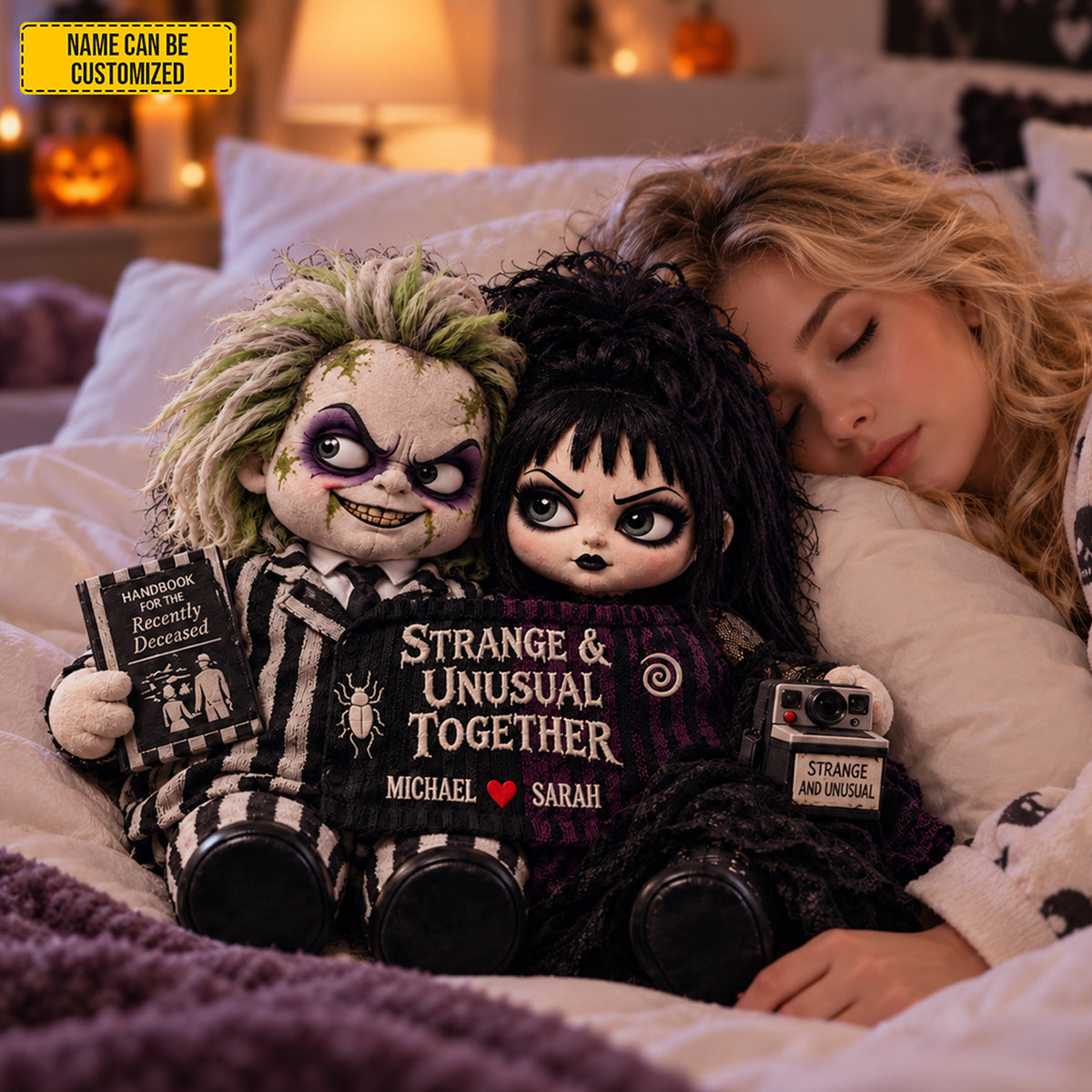 Personalized Strange & Unusual Together Gothic Couple Dolls Custom Shape Pillow