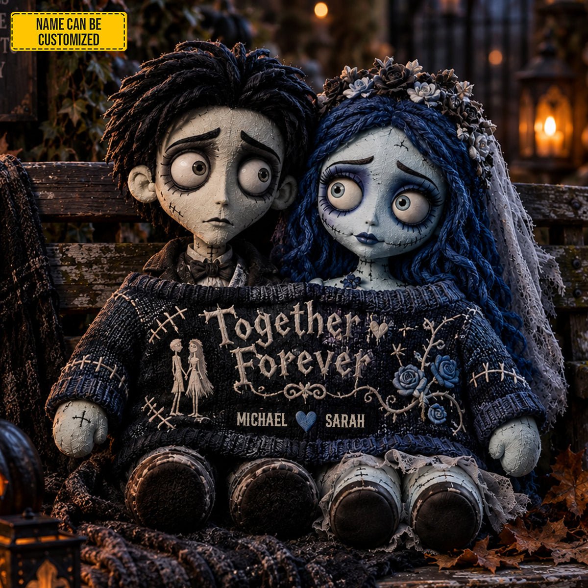 Personalized Together Forever Gothic Couple Dolls Custom Shape Pillow