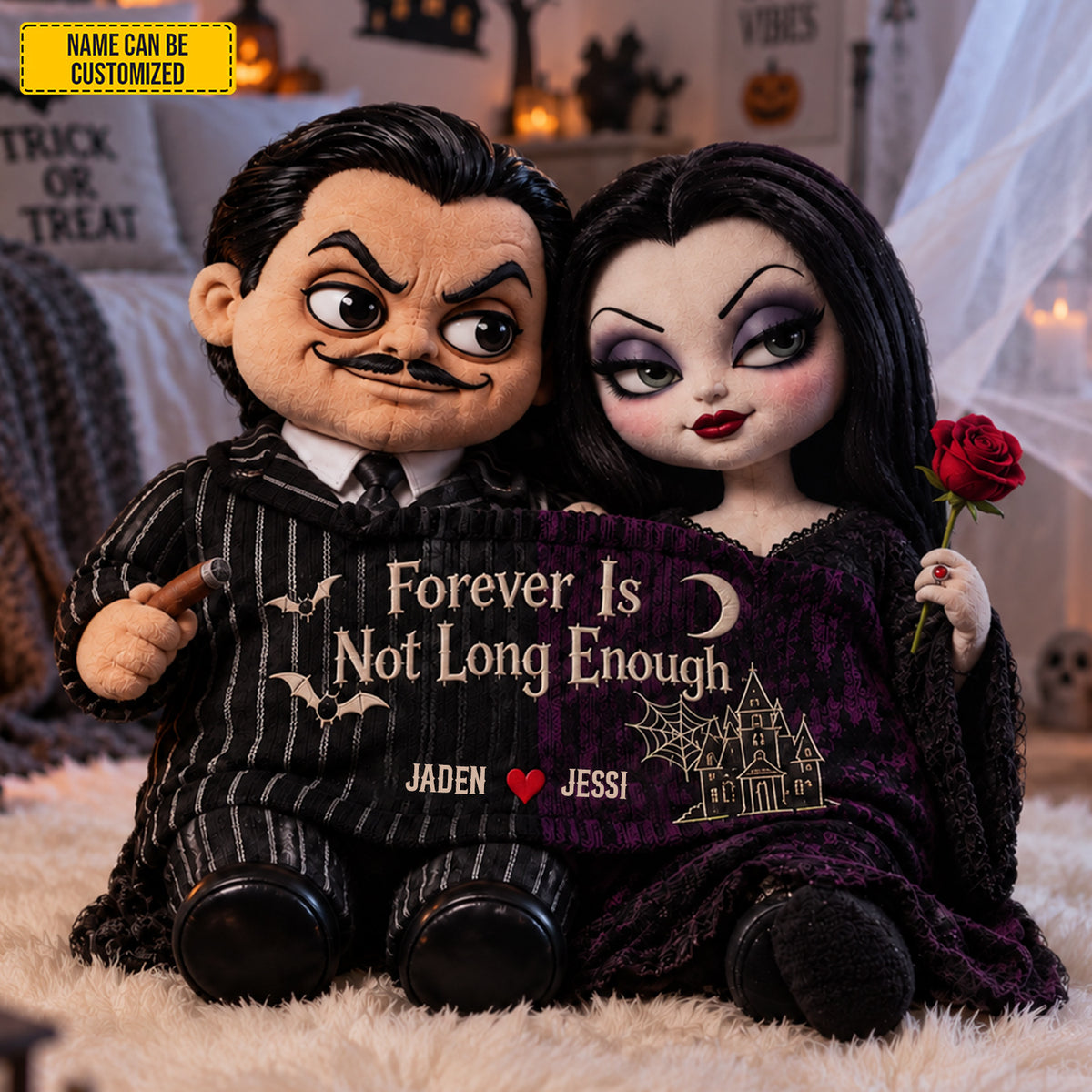 Personalized Morticia & Gomez Gothic Couple Custom Shape Pillow