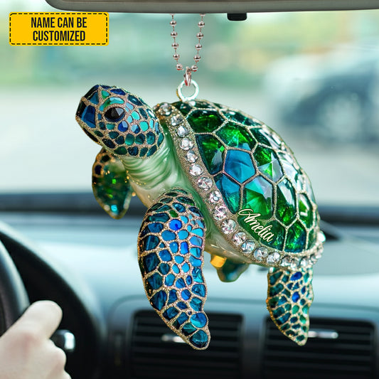 Personalized Sparkle Turtle Car Ornament