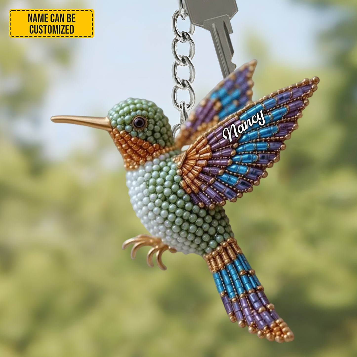 Personalized Colorful Sparkle Hummingbird Keychain