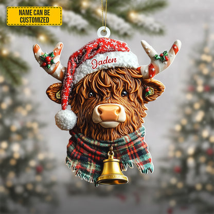Personalized Cute Christmas Highland Cow Ornament