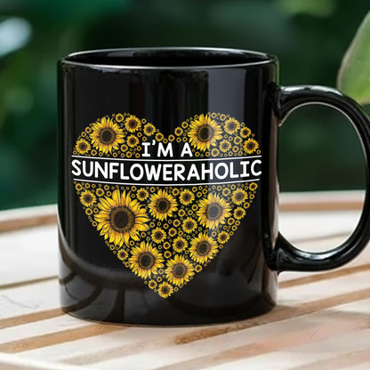 I'm A Sunfloweraholic Black Mug