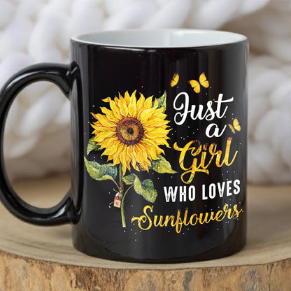 Just A Girl Who Loves Sunflowers Black Mug