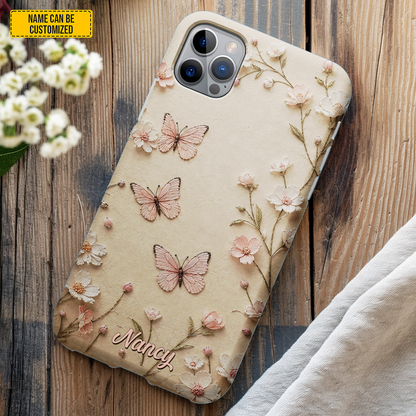 Blush Butterfly Garden – Personalized Floral Phone Case