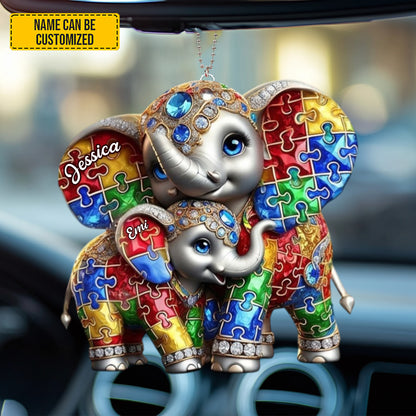 Personalized Autism Awareness Elephant Car Hanging Ornament