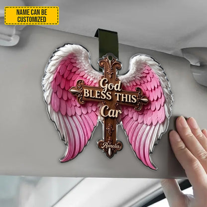 God Bless This Car – Personalized Angel Wings Car Visor Clip