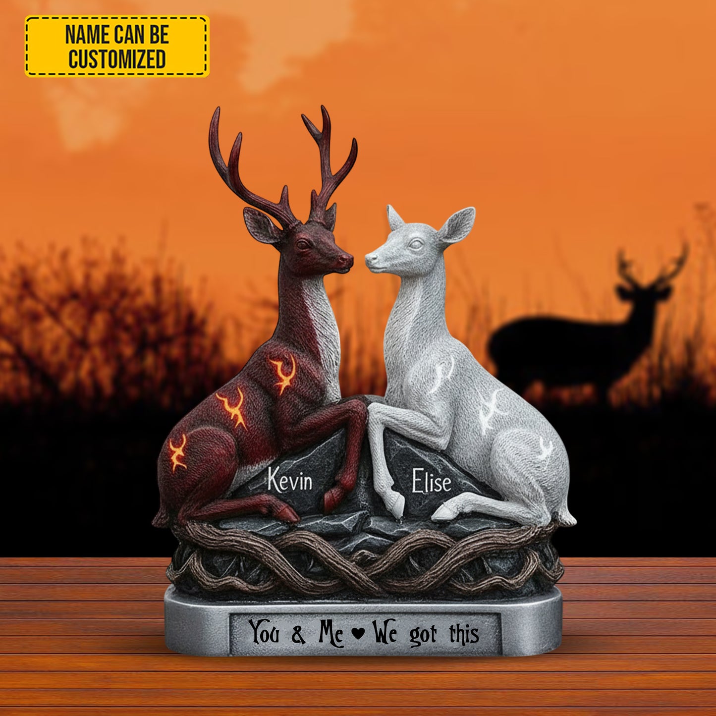 You & Me Deer Heart – Personalized Hunting Couple Acrylic Plaque