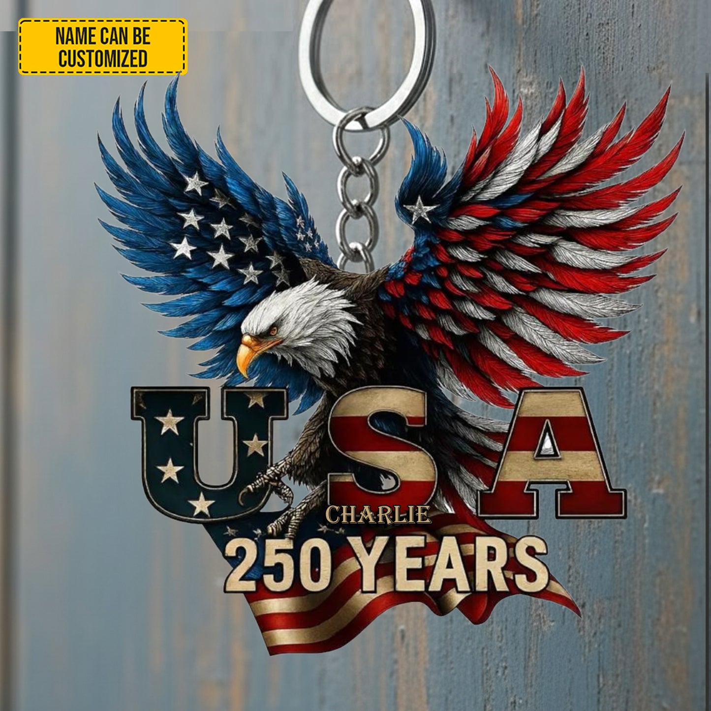 Personalized USA 250 Years Eagle Keychain