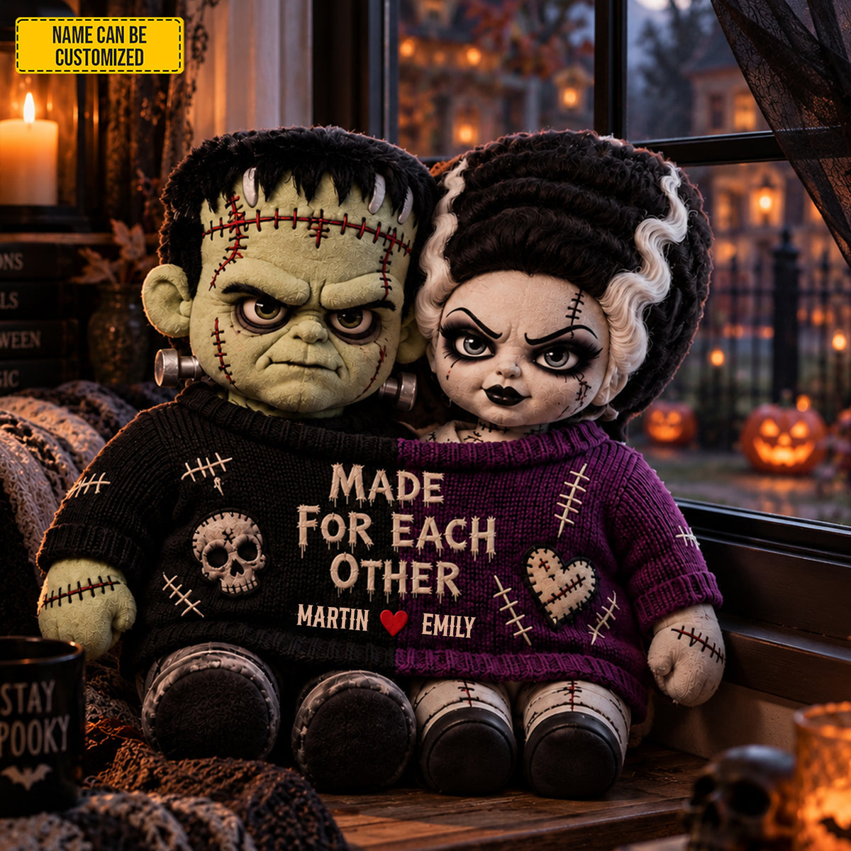 Personalized Made For Each Other Monster Couple Dolls Custom Shape Pillow