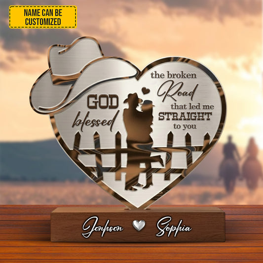 God Blessed The Broken Road - Personalized Horse Couple Acrylic Plaque