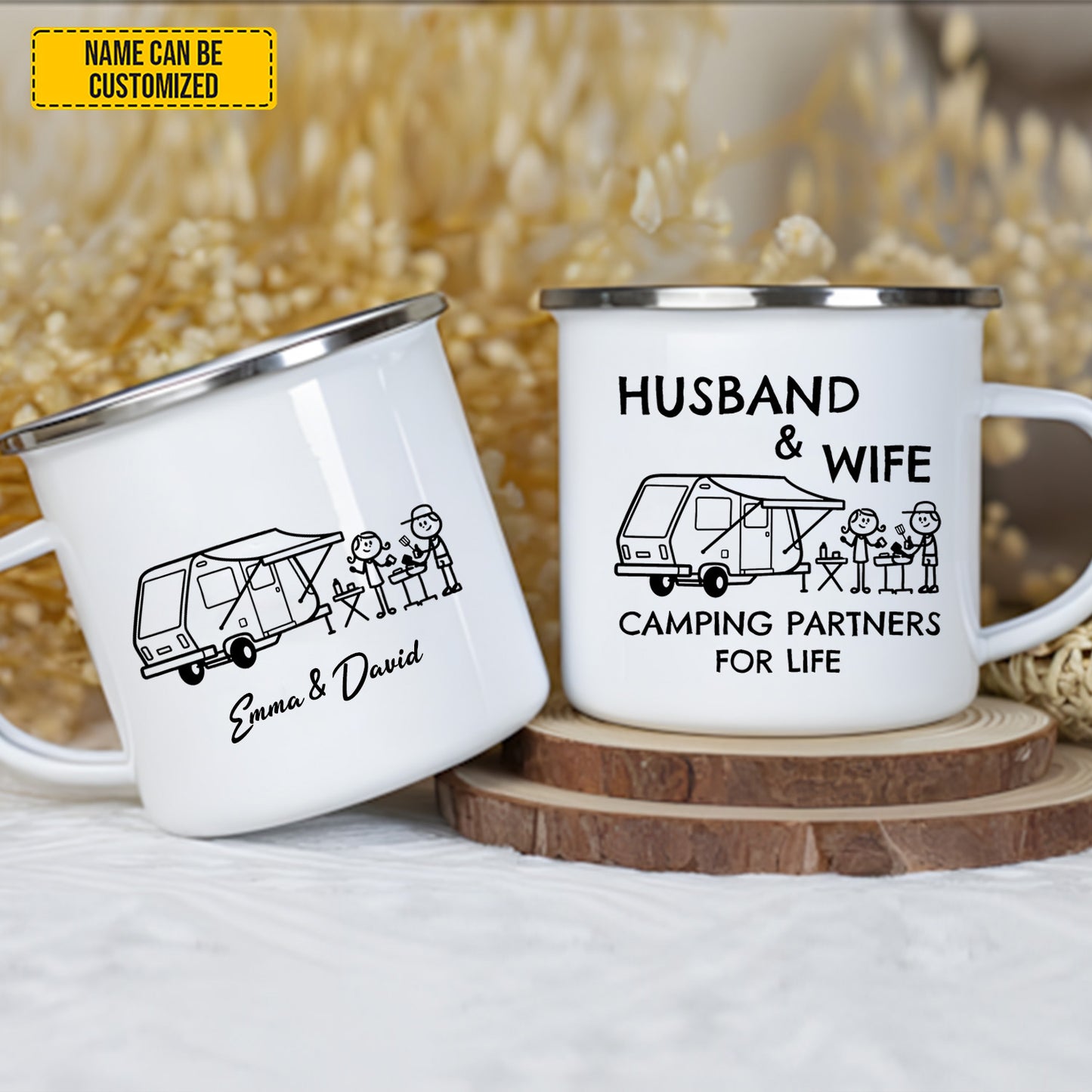Husband And Wife, Camping Partner Mug- Personalized Couple Enamel Mug