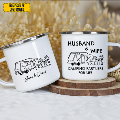 Husband And Wife, Camping Partner Mug- Personalized Couple Enamel Mug