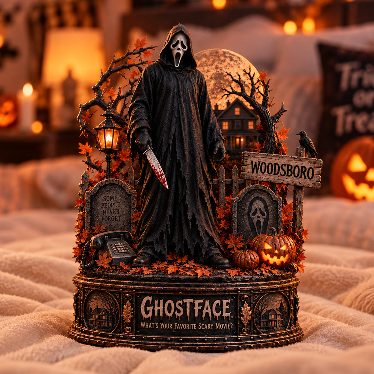 Ghostface Horror Wooden Block - Collectible Table Decor