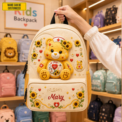 Personalized Nurse Bear Sunflower Kids Backpack