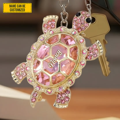 Personalized Sparkle Turtle Keychain