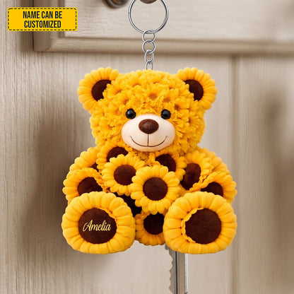 Personalized Bear Sunflowers Shape Keychain