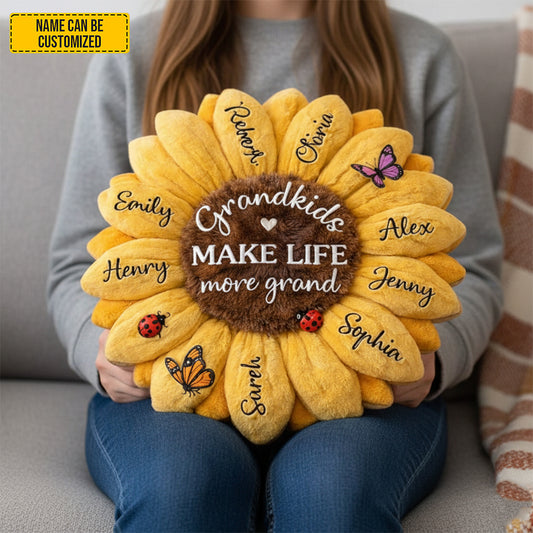 Grandkids Make Life More Grand - Personalized Sunflower Pillow