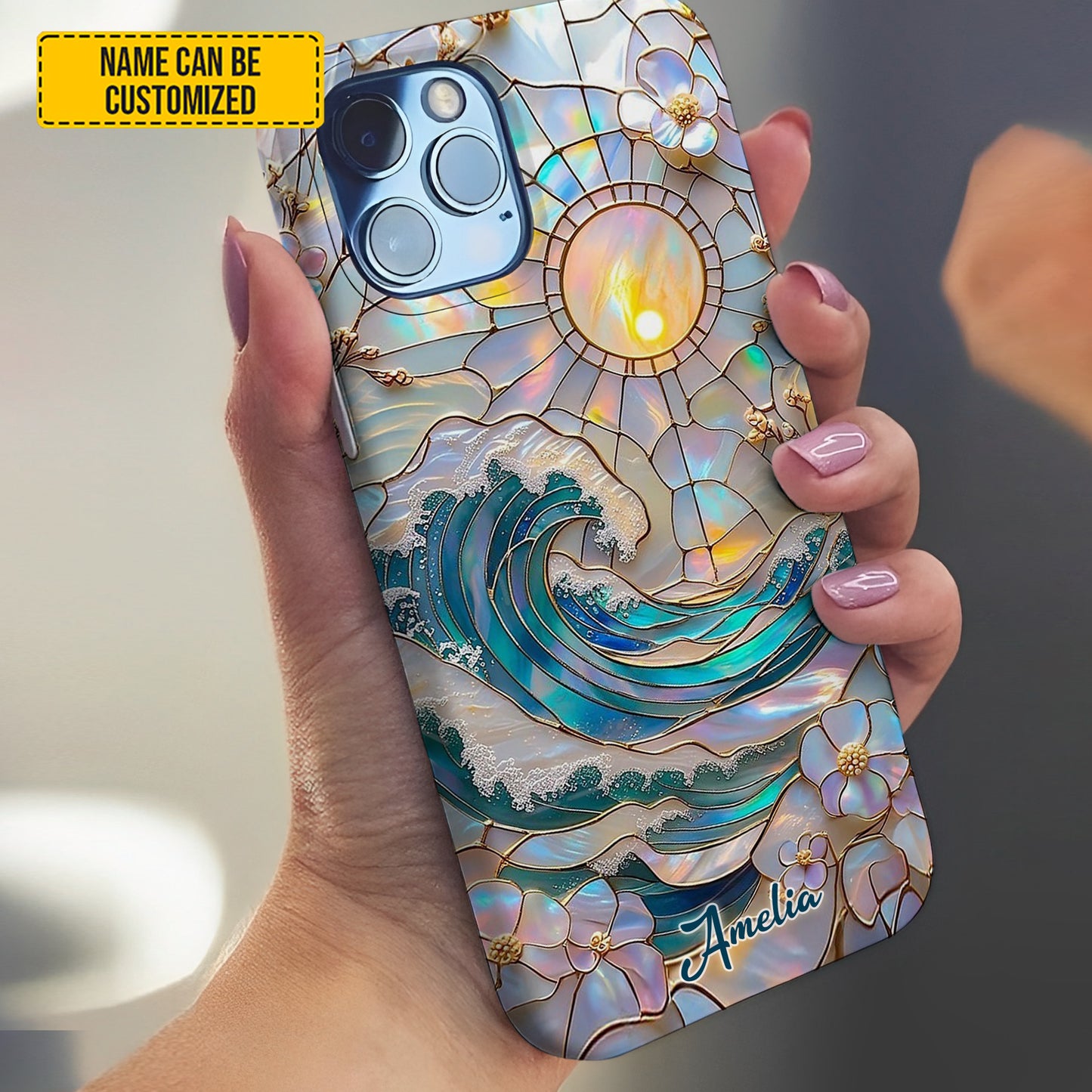 Personalized Sun & Ocean Stained Glass Phone Case
